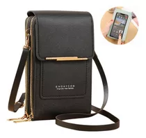 Bolsa De Couro Ombro Feminina Tocar Touch Cellular Multiuso Cor Preto