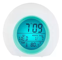 Reloj Despertador Pantalla Redondo Temperatura Alarma Color Blanco