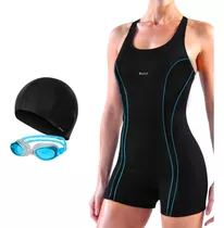 Combo Malla Natacion Con Short + Gorro + Antiparras Safit