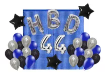 Globos Para Cumpleaños Hbd 80cm Plata Cortinas Azul Numeros