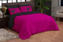 Kit Edredom Ternura Casal Queen + 4 Peças Dupla Face Pink/preto - Estampa Ele / Ela Casa Laura Enxovais