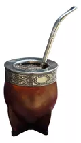 Mate Imperial Uruguayo De Acero Inoxidable Deluxe Virola Guarda Espejo Color Marron + Bombilla Pico De Loro The Mate Spot