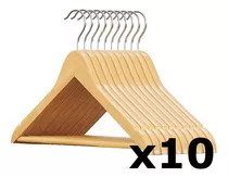 Pack De 10 Perchas De Madera Lustrada Y Barnizada 1° Calidad