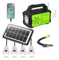 Kit Panel Solar Con Bateria 4 Bombillos Carga Usb 5v Radio