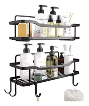 Organizador De Ducha Set X2 Repisa Baño Adhesivo Inoxidable Color Negro