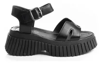 Sandalias Zapatos Mujer Plataformas Cuero Ecológico Negro