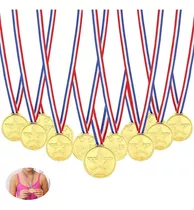 12 Medallas De Plástico Dorado Collares Cinta Para Deportes