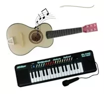 Kit Mini Violão Infantil De Madeira+ Piano Teclado Musical 