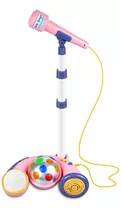 Microfono Pedestal Karaoke Niños Con Luces De Fiesta Juguete Color Rosa Claro