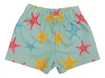 Short Malla Estampada Nena Verano Protección Uv Naranjo