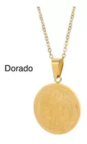 Medalla San Benito Y Cadena En Acero - Dorado - Protección