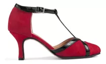 Zapatos De Tango Baile Gamuza Roja - Charol Negro