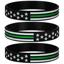 Pulseras De Bandera Thin Green Line Usa Pulseras De Sil...