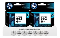 Kit Cartuchos Originais Hp 662 Preto 2516 3516 1516 2546 3546 4646