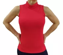 Blusa Cuello Alto, Sin Mangas, Tela Stretch, Marca Qantik