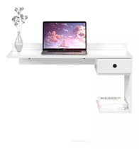 Mesa De Computador Notebook Suspensa Parede Com Prateleiras Cor Branco