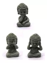 Mini Trio Cego Surdo Mudo Estatua Monge Enfeite Buda Decora Cor Cinza