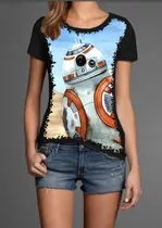 Camiseta Feminina Preta Star Wars Robô Sphero Bb-8 Baby Look