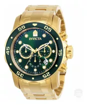 Relógio Invicta Pro Diver Plaque Ouro Fundo Verde 0075 Cor Da Correia Dourado Cor Do Fundo Dourado