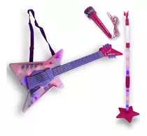 Guitarra E Microfone Infantil Com Pedestal Toy Wheels Rosa