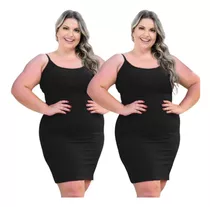 Kit 2 Vestido Plus Size Malha Canelada Moda Blogueira Festa