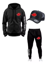 Moletom De Frio Conjunto Blusa + Calça+ Boné Naruto Akatsuki