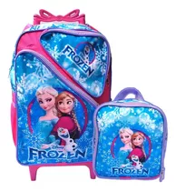 Kit Mochila Frozen Ana & Elsa 3 Bolsos Rodinha G + Lancheira