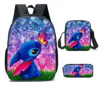 Set De 3 Mochilas Anime Lilo & Stitch, Bandolera Escolar