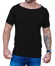 Camisa Gola Canoa Elastano Slim Básica Manga Curta Zhoe