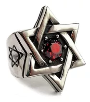 Anillo Estrella De David Acero Inoxidable Rojo Hombre Mujer