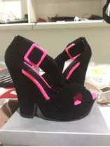 Tacones De Plataforma Gamuza Negro Y Fucsia Talla 39 Usados