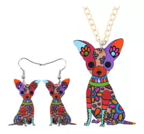 Set Collar Y Aretes Perro Chihuahua Bonsny Tipo Bling-bling