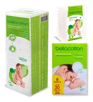 Kit Higiene Bellacotton Algodão Quadrado + Hastes + Protetor