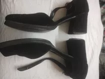 Zapatos Dama Usados Cerrados Gamuza Negra 35/6 Taco Bajo