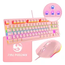 Kit Teclado Mouse Mecânico Abnt2 Gamer Rgb Led Switch Blue Mousepad Luuk Young Be-k1 Rosa