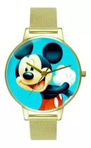 Reloj Mickey Mouse Para Adulto Pulsera Dorada