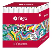 Caja X100 Marcadores Filgo Pinto Punta Conica Fibras Colores