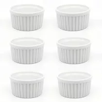 Kit 6x Ramekin 77ml Porcelana Molheira Porta Molho Pequeno Cor Branco Canelado