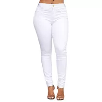 Calça Branca Jeans Feminina Skinny Cintura Alta Com Lycra