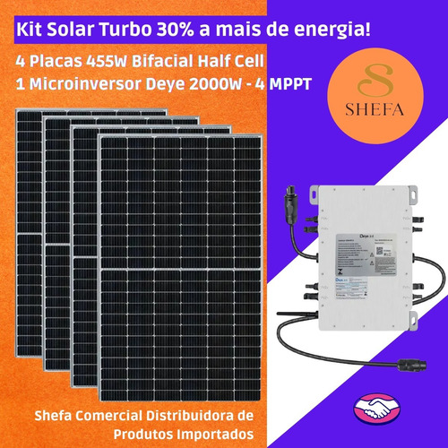 Kit Placa Solar 4 Und 455w Bi 1 Microinversor Deye 2000w SHEFA