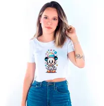 Cropped Adulto Branco Mickey Mouse Astronauta Fofo Estrelas