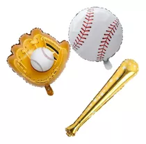 Set 3 Globos Metalicos Temática Béisbol Guante Bate Y Pelota