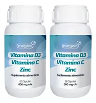 Vitamina D3 C Y Zinc 60 Cápsulas Energeios Suplemento 2 Pack Sabor Sin Sabor