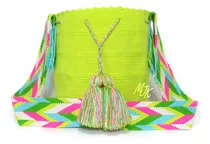 Mochila Wayuu Unicolor Verde Lima Grande Original