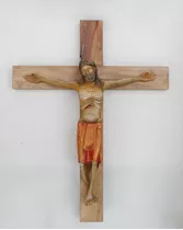 Crucifijo - Cruz De Madera Y Cristo De Piedra Reconstituida