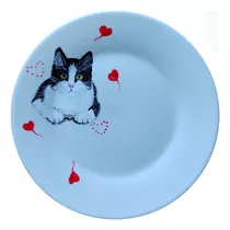 Plato De Loza Gato Con Corazones 18 Cm 