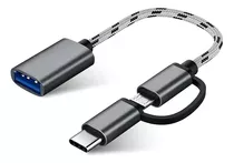 Cable 2 En 1 Adaptador Micro Usb Tipo C A Usb 3.0 Otg Color Gris