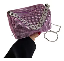 Bolso Con Cadena, Bolso Cilíndrico De Diamante Brillante Fas