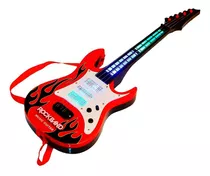 Guitarra Infantil Rock Band Vermelha Musical Com Luz E Som