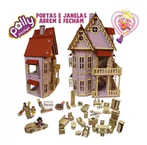 Castelo Casa Casinha Polly + 27 Mini Móveis Mdf Crú Colors